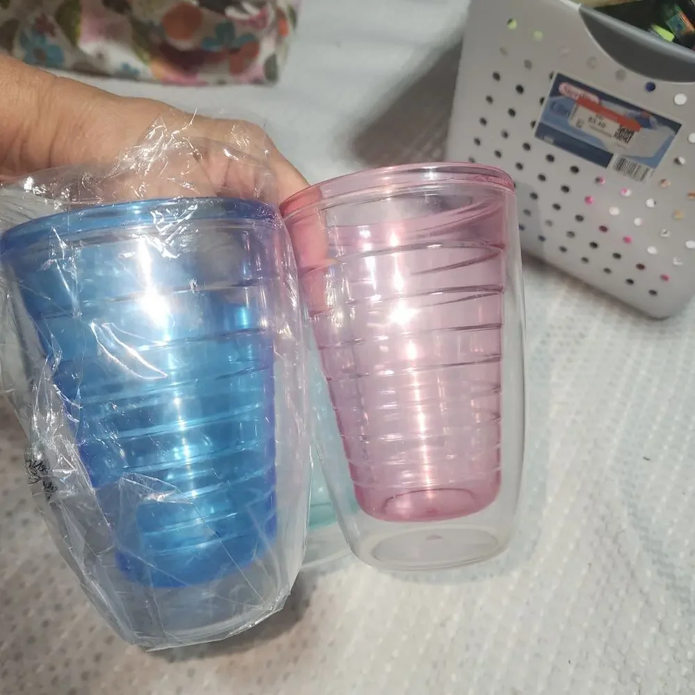SET OF 3 COLORED PASTEL DOUBLE WALLED PLASTIC 5.5